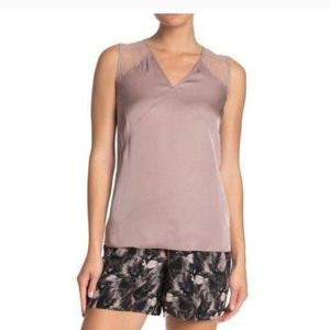 Allsaints blush pink prism satin shoulder lace side zipper tank top